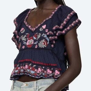 SEA NY Eclisse Top in Navy embroidery size Medium